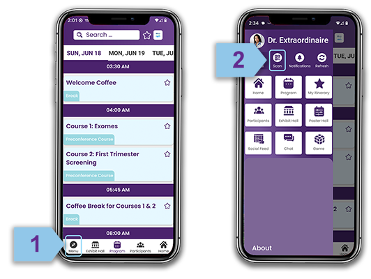 Menu and QR Scanner on mobile phone